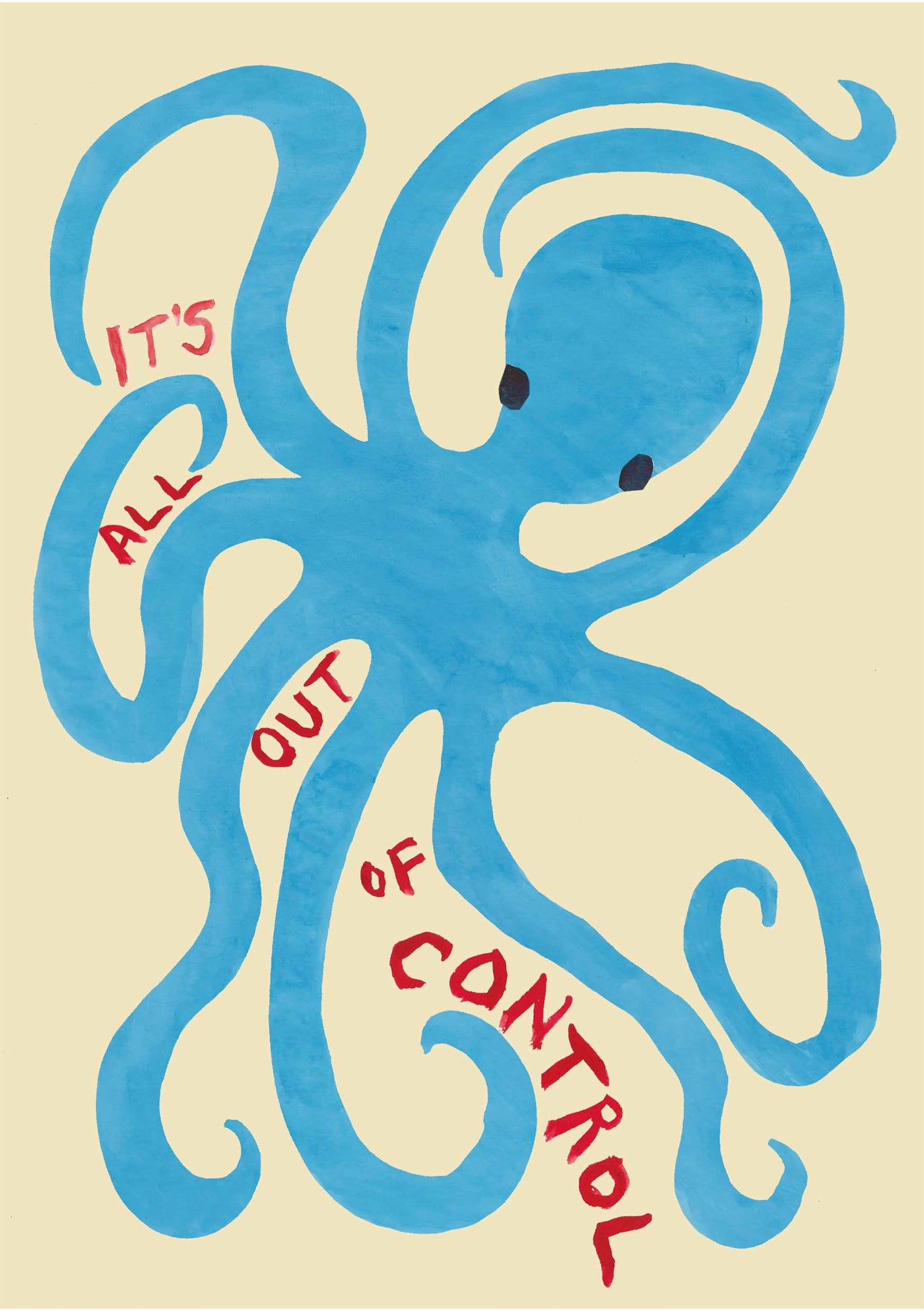 The "Out of Control by Poet & Painter A5" notebook from fap features a blue octopus with black eyes extending its tentacles on a cream background, while red text around it states, "It's all out of control," following the tentacles' path.