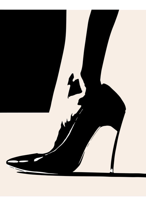 The "Abstract Heel by Westmotel" from fap features silhouette artwork of a woman's leg in a jagged-accent high heel against a light beige background.