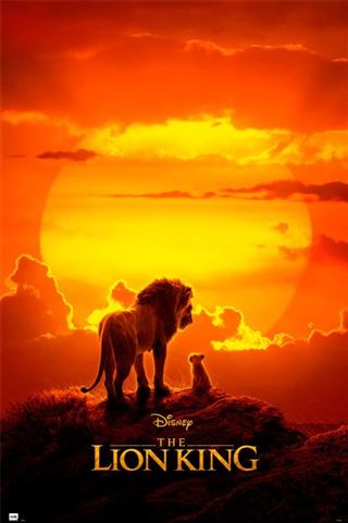 Elevate your Movies & TV Collection with the stunning "The Lion King One Sheet" by MTV 056. This movie poster captures the iconic scene from Disney's hit "The Lion King," featuring a majestic lion and a cub standing on a cliff, beautifully backlit by the vibrant, orange setting sun, with "The Lion King" elegantly inscribed at the bottom.