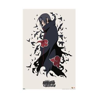 The MTV 097 Naruto Shippuden - Itachi - Reg Poster features Itachi Uchiha in his black cloak with red clouds, surrounded by black crows, with the Naruto Shippuden logo displayed at the bottom.