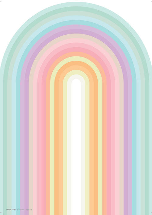 Part of the Little Art series by Blue Dog Posters, the Rainbow Jewel A5 showcases an abstract design with concentric arches in pastel hues—mint, pink, yellow, and peach—set against a white background. As the arches converge at the top and widen toward the bottom, they create a tunnel-like effect ideal for deluxe postcard frames.