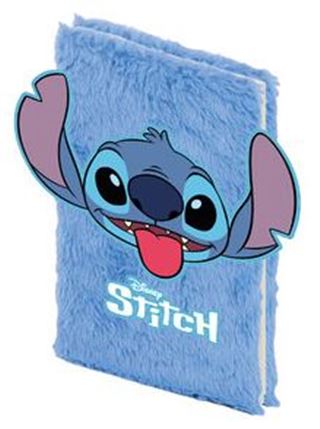 Introducing the A5 Plush Notebook Lilo & Stitch - Stitch by Blue Dog Posters! This blue, furry notebook features a large illustration of Stitch, the charming blue alien from Disney's "Lilo & Stitch," on the cover. Stitch is smiling widely and sticking out his tongue, with the word "Stitch" written below the illustration. Ideal for all your notes, this Lilo & Stitch Plush notebook is perfect for any fan!