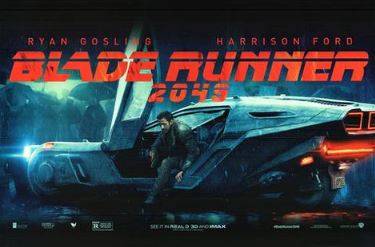 MTV 028's "Blade Runner 2049" poster features a man stepping from a futuristic car beneath bold red title text and a dark, rainy cityscape—a striking piece for any Movies & TV Collection.