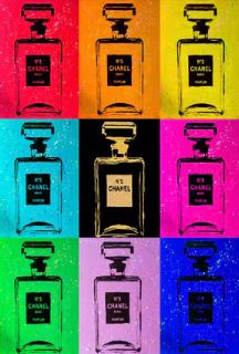 The Chanel No5 Multicolour Pop Art Poster by ART 006 showcases nine perfume bottles in a vibrant 3x3 grid—an ideal art & decor piece to add bold color and style to any room.