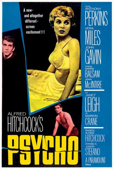The MTV 300 "Psycho One Sheet" features dramatic expressions, a woman in a yellow bra, two men, and bold blue/yellow tones on premium 150gsm gloss paper—perfect for any Movies & TV Collection.
