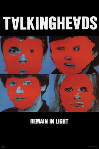 Large regular posters of Talking Heads by MUS 029 feature four faces with bold red pixelation on blue, plus album and band name in white—a striking addition to any music collection.