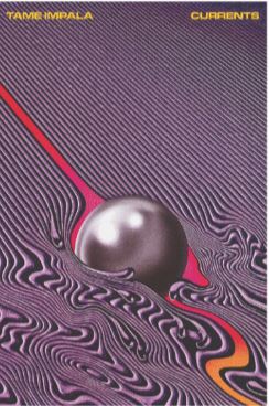 This high-quality, 150gsm gloss paper album cover for "Tame Impala Currents" by MUS 126 showcases a metallic sphere traversing a field of wavy purple lines, creating a striking ripple effect. A red line stretches from the top left corner to the sphere, symbolizing motion. Perfect for any music collection poster.