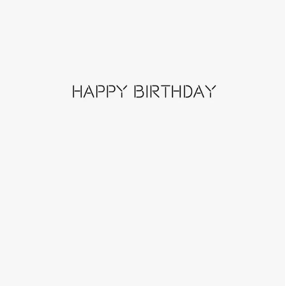 Image of black text on a plain white background that reads "HAPPY BIRTHDAY" in uppercase letters. The text is centered and in a clean, modern font style, perfect for the Blue Dog Posters' "Magical Creature Birthday Card.