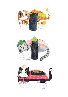 Cushi Cat Trio by Jess Chen Small - Featured Artists