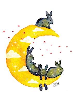 Bunnies on th Moon by Jess Chen Small - Featured Artists