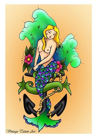 Mermaid Tattoo Small - A3 Posters