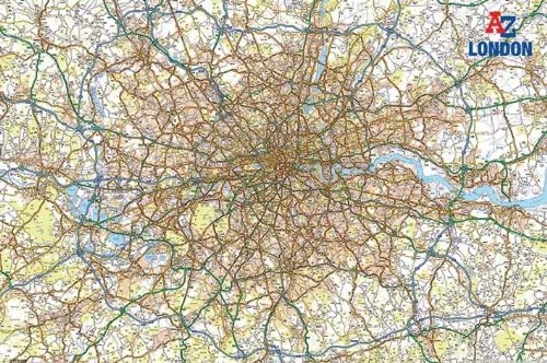 A detailed map of London, part of our Scenic Collection, showcasing its extensive road network and natural features. The River Thames is prominently visible running across the map. The "EDU 021" logo and "A-Z London UK" text are located in the top right corner.