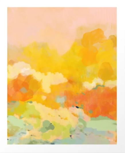 The Abstract Spring Sun Lalunetricotee by Blue Dog Posters is a mesmerizing abstract painting that masterfully blends warm colors. Dominated by shades of yellow and orange, this artwork features patches of white, green, blue, and red, resulting in a vivid and harmonious composition with soft, blurred transitions between the hues. Available as an art print at Lalunetricotee Gallery.