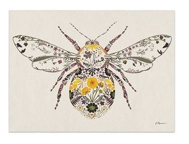 Part of the Small Decor Series, this beautiful creature-themed art print called "Buttercup Bumblebee" by Blue Dog Posters features an intricately decorated bee with floral patterns on a beige background. Printed on premium quality 200gsm matte art paper, the design harmoniously combines natural elements and detailed insect depiction.