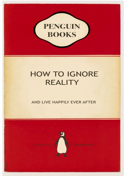 A red book cover titled "Penguin - How to Ignore Reality," part of the Little Art series by A5, featuring the classic Penguin logo with a small black and white penguin at the bottom center of the cover.