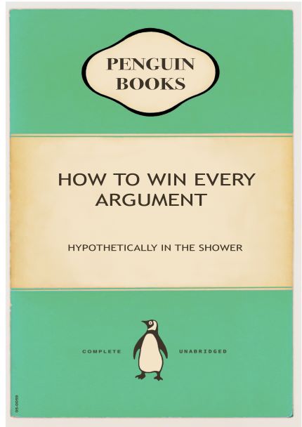 An image of the book cover "Penguin - How to Win Every Argument" from A5, featuring a minimalist design with a vintage aesthetic in a cream and green color scheme. As part of the Little Art series, it includes mini prints perfect for Deluxe Postcard Frames.