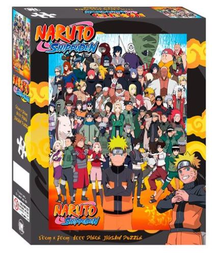 Officially licensed Naruto Shippuden Cast 1000pc Puzzle by Blue Dog Posters featuring a large group image of various characters from the anime series. Part of our Giftware Collection, the 1000-piece puzzle boasts bright, colorful artwork and highlights its dimensions on the box for an impressive display.