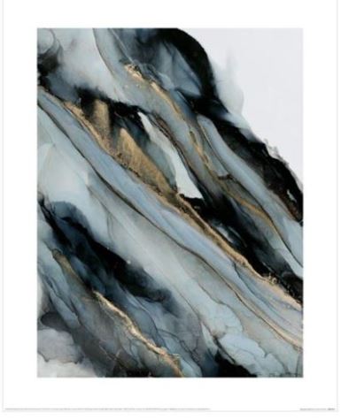 Part of the Decor Series Collection, the Charlotte Vale - Mysterious Flow by Y features fluid swirls of black, gray, and white with touches of gold. The design's flowing lines and curves create a sense of movement and depth. Gold accents add elegance to the predominantly monochromatic palette.