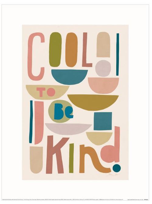 Cool to Be Kind by Dominique Vari from fap's Decor Series Collection is an abstract artwork creatively depicting the phrase 'Cool to be Kind' using geometric shapes in pastel colors. This Typography Themed Art Print is styled with block shapes in hues of pink, blue, green, brown, and cream, printed on premium quality 200gsm Matte Art Paper.