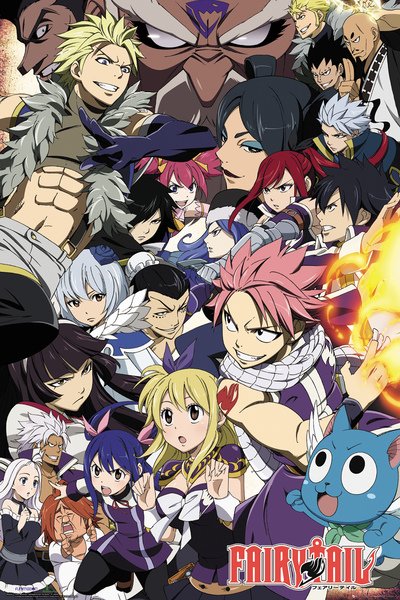 Experience the vibrant and magical world of "Fairy Tail Season 6" with this colorful collage brought to you by MTV 102. This dynamic anime poster showcases a diverse group of characters sporting various hairstyles, outfits, and expressions, surrounded by enchanting magical effects. Keep an eye out for the adorable blue cat character featured in the bottom right corner!
