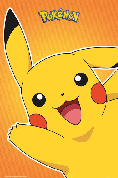 Image of POKEMON Pikachu, a popular yellow Pokémon with red cheeks and long ears tipped with black. POKEMON Pikachu has a cheerful expression, with its mouth open and arm raised. The background is a vibrant orange with a subtle diagonal texture, and the MTV 337 logo at the top adds a touch of classic Japanese animation flair.