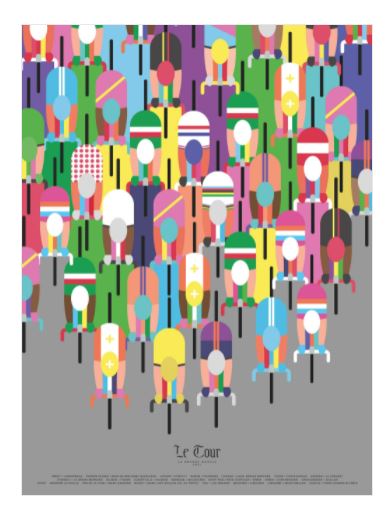 The "Le Tour (Peloton)" by Monument Studio from Blue Dog Posters is a vibrant and abstract cycling-themed art print that beautifully portrays a group of cyclists in a race. Each rider is depicted with geometric shapes and vivid colors, creating a modern and energetic atmosphere. Printed on premium quality matte art paper, this piece is part of our Decor Series Art Prints collection.