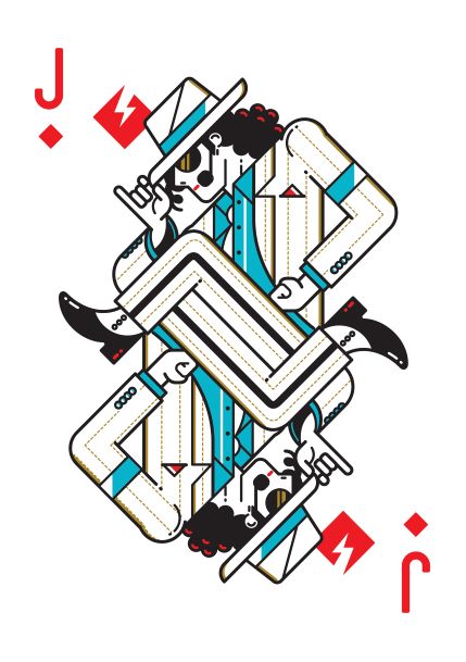 Michael Jackson by Dario Genuardi A5 from Blue Dog Posters is a Jack of Diamonds playing card illustrated with a modern, artistic design. The card features a stylized character with glasses, a white hat, and a blue-striped suit, making a hand gesture. Ideal for displaying in Deluxe Postcard Frames, this piece is part of the exclusive Little Art series.