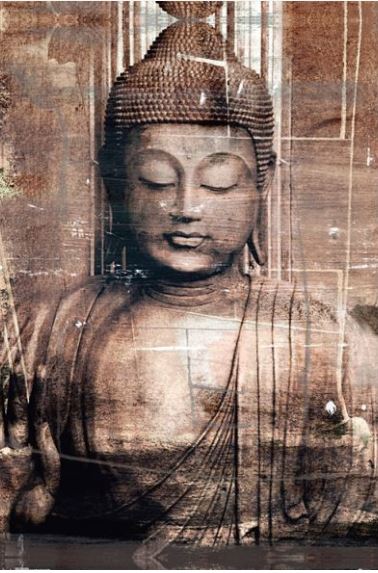 The Thai Buddha Religion Poster from the NAT 006 Collection features a serene, antique statue of Buddha with a textured, aged patina. The Buddha is depicted in a meditative pose with eyes closed, wearing traditional robes that exude tranquility and timelessness on premium 150gsm gloss paper. The background has a slightly weathered and rustic appearance.