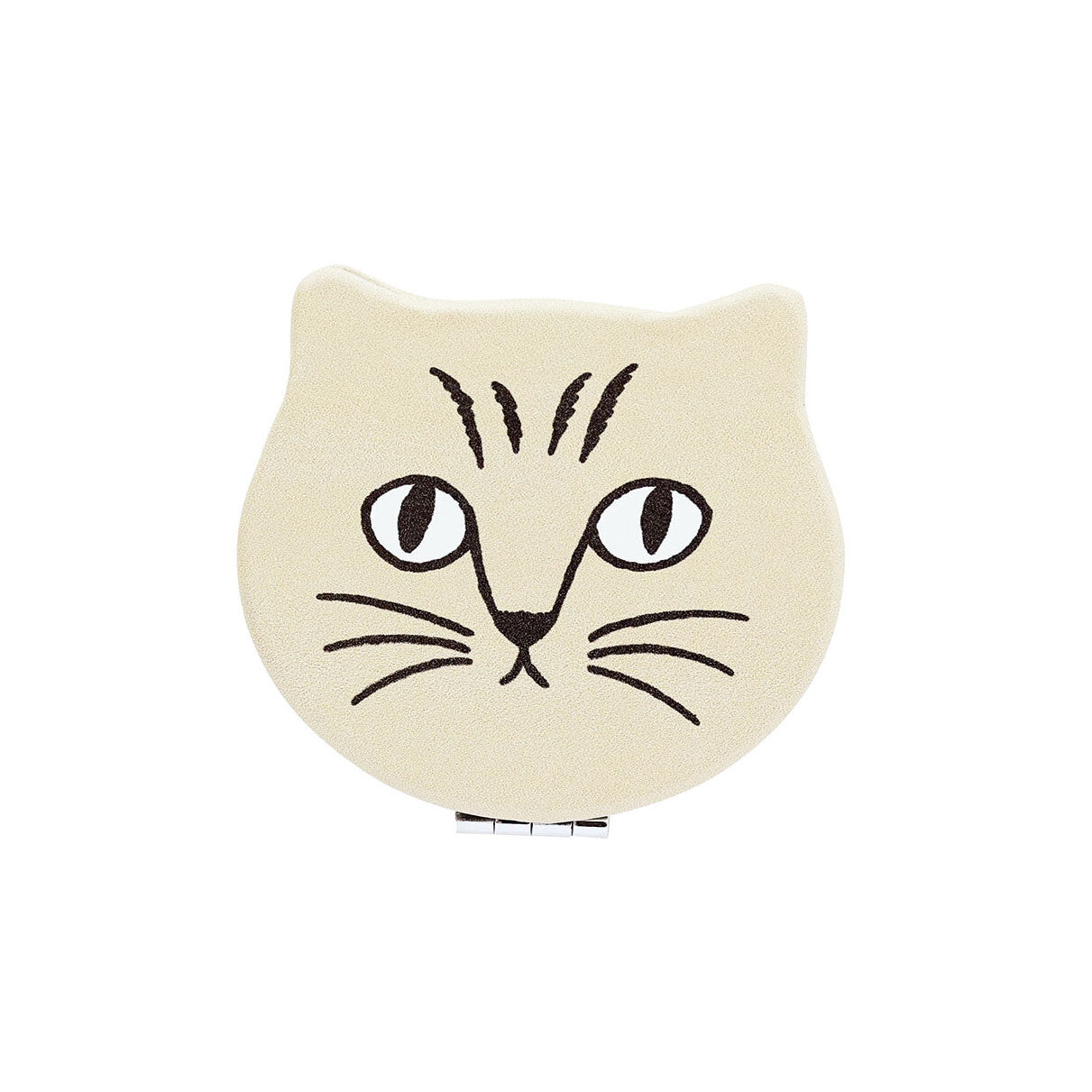 Round Compact Mirror Beige Cat Face Shape