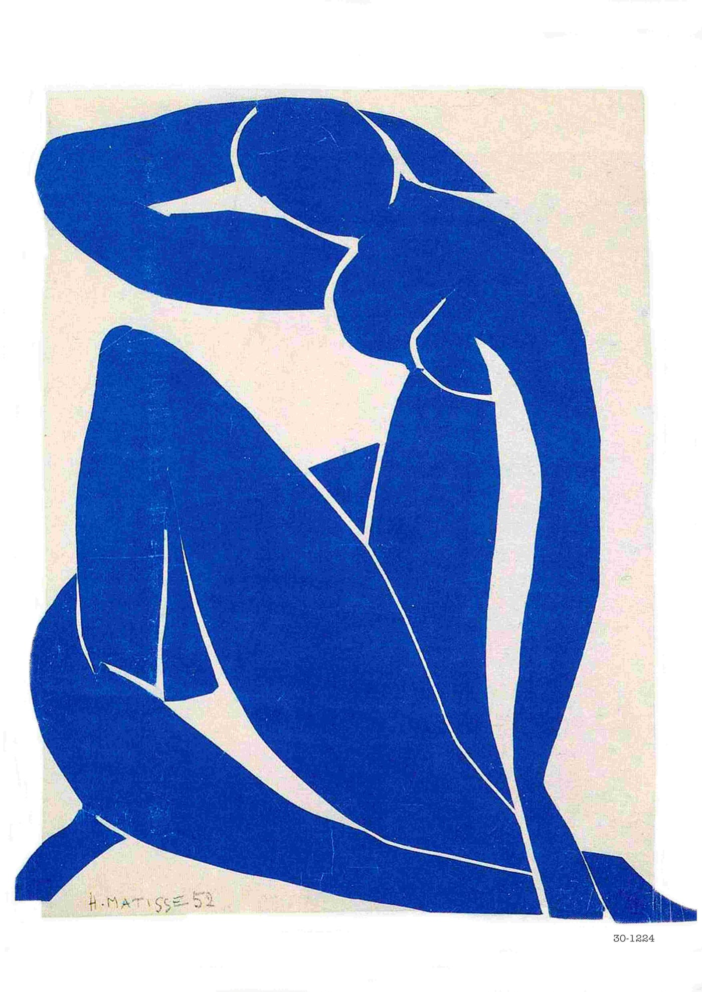Blue Nude by Henri Matisse—an abstract art poster from A3, showcasing a blue silhouette of a seated figure with curved limbs. Printed on satin paper, it’s perfect as an A3-sized classic decor piece.
