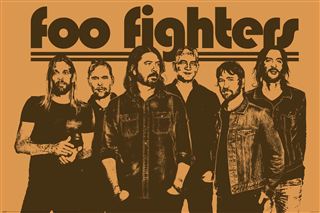 The Foo Fighters - Group poster by MUS 164 features six men in casual attire before a bold "foo fighters" logo. This sepia-toned, stylized print is a standout addition to any music lover’s collection or large poster display.