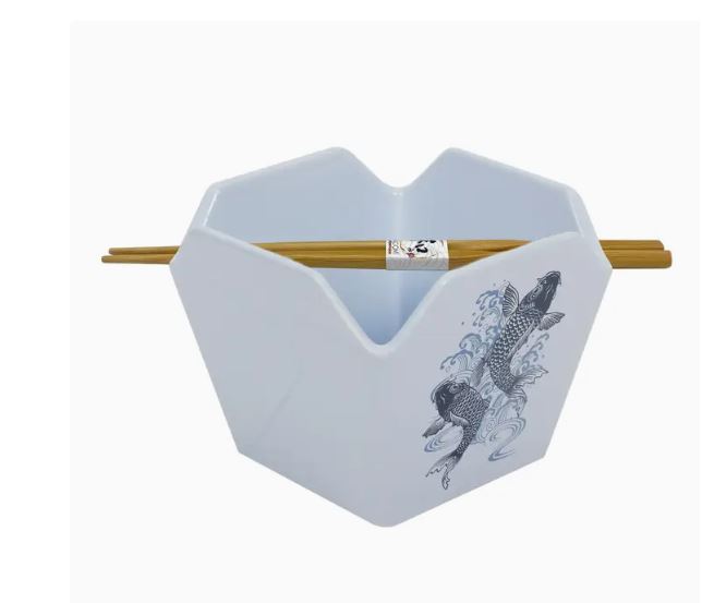 Takeout Box Serving Bowl With Chopsticks Koi Fish