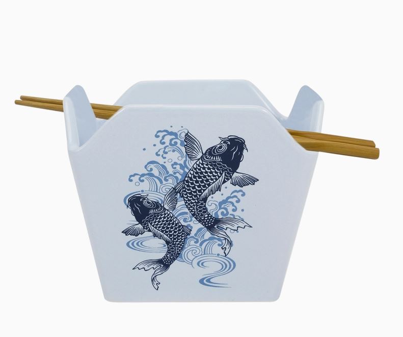 Takeout Box Serving Bowl With Chopsticks Koi Fish