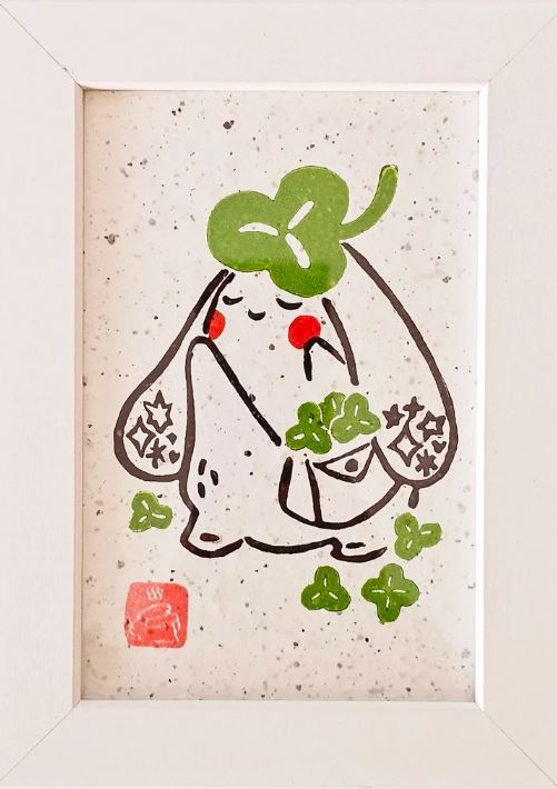 Bunny Clover Small Lino Print by Misu-Juju