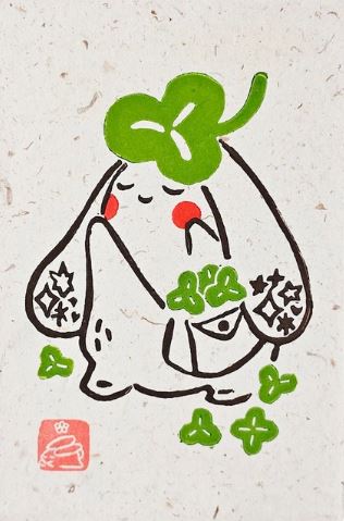 Bunny Clover Small Lino Print by Misu-Juju