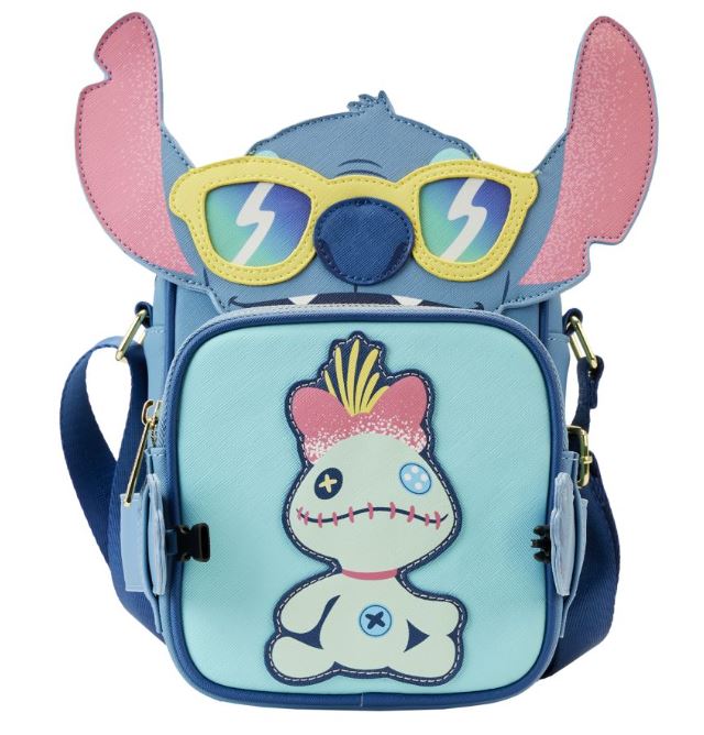 Explore the enchanting Lilo & Stitch - Stitch Beach Crossbuddy by Blue Dog Posters, a whimsical backpack made from vegan leather. It features a character with large pink ears and yellow sunglasses, adorned with a front pocket displaying a stitched plush design and equipped with adjustable shoulder straps for playful adventures.