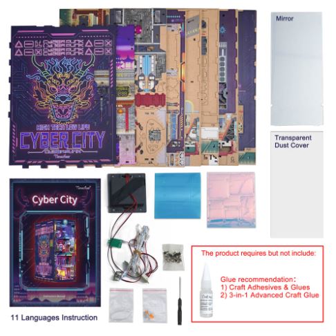 The Cyber City Large Book Nook Tonecheer by Blue Dog Posters is perfect for tech enthusiasts to create a DIY cyberpunk miniature, adding a unique touch to your bookshelf.