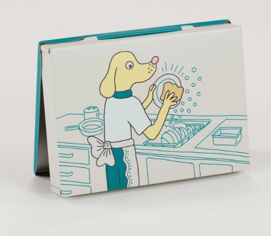 The Very Very Very Very Good Doggy Small Tin by Blue Dog Posters features a cartoon dog in an apron washing dishes—an ideal gift for dog lovers.