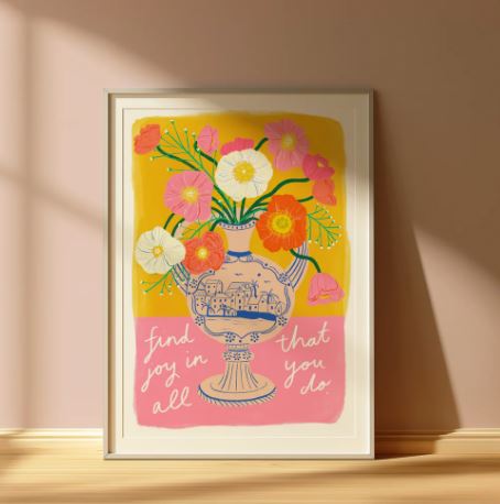 Find Joy Flowers Art Print by Kerrie Illustrates