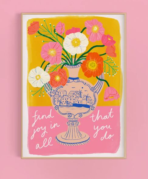Find Joy Flowers Art Print by Kerrie Illustrates