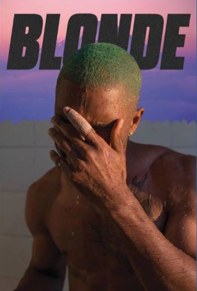 A shirtless person with short green hair stands under running water, covering their face. "BLONDE" is printed above in bold black letters, making the Frank Ocean Blonds (Colour) poster by MUS 298 a standout for any music collection.