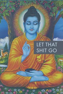 The “Buddha - Let That Shit Go” humour poster by ALT 070 features Buddha meditating in nature with bold text, printed on premium 150gsm gloss paper for a vibrant Large Regular Poster finish.