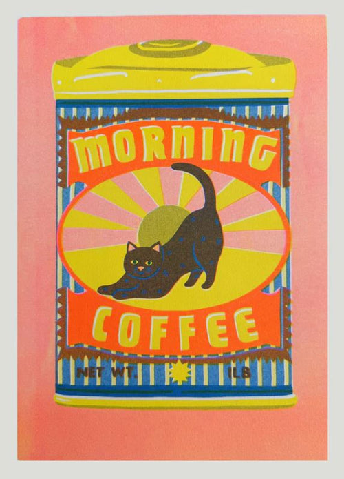Black Cat Coffee Riso Print by Naomi Wilkinson Illustration