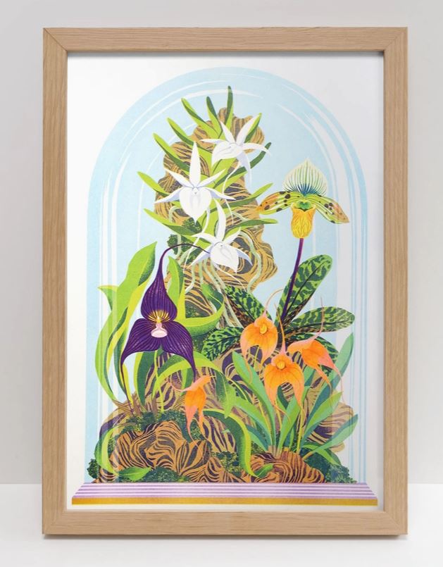 Orchid Bell Jar Riso Print by Printer Johnson
