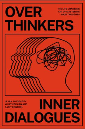 A bold red Life & Humour Poster from ALT 008, "Over Thinkers Inner Dialogues" features overlapping head outlines and chaotic scribbles on premium gloss paper, with subtitles to help you master your thoughts.