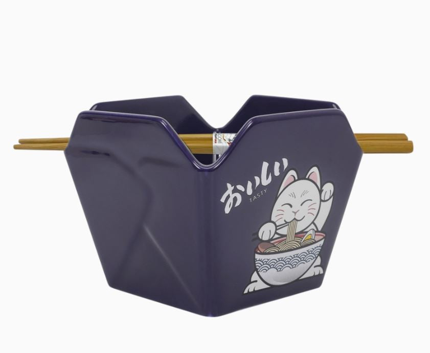 Takeout Box Serving Bowl With Chopsticks Ramen Cat