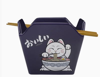 Takeout Box Serving Bowl With Chopsticks Ramen Cat