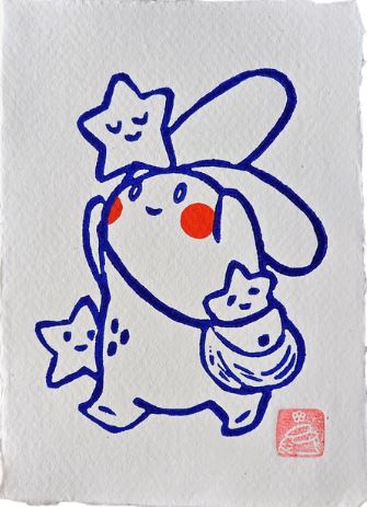 Bunny Star Collector Small Lino Print by Misu-Juju