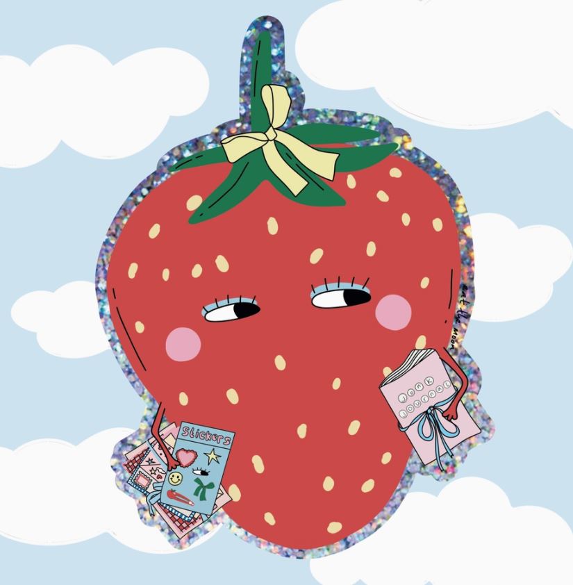 Strawberry - Glitter Vinyl Sticker