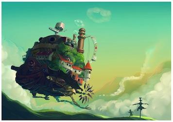 Anime Howls Castle Flying Small - A3 Posters